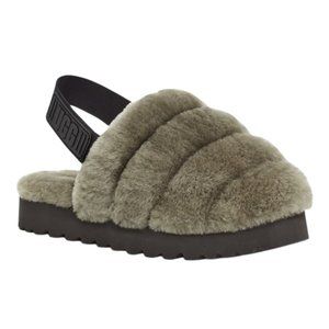 UGG Women's "Super Fluff Slipper" Sling Back Cozy Sheepskin Shoes - Burnt Olive